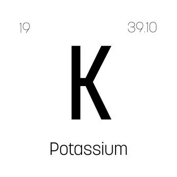 Potassium, K, periodic table element Stockillustratie