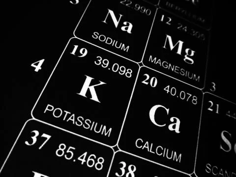 Potassium on the periodic table of the elements Foto stock