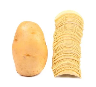  Potato and stack of chips. Potato and stack of chips. White background. C... Stock Photos