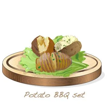 Potato BBQ vector illustration set isolated white background. Stock Illustration
