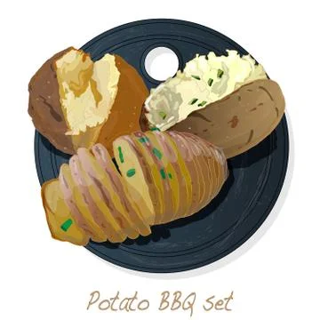 Potato BBQ vector illustration set isolated white background. Stock Illustration