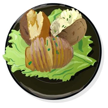 Potato BBQ vector illustration set isolated white background. Stock Illustration
