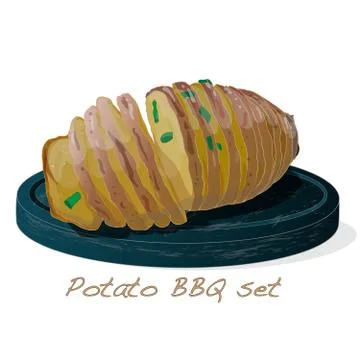 Potato BBQ vector illustration set isolated white background. Stock Illustration