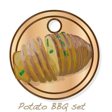 Potato BBQ vector illustration set isolated white background. Stock Illustration