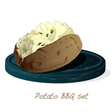 Potato BBQ vector illustration set isolated white background. Stock Illustration