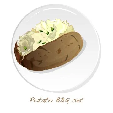Potato BBQ vector illustration set isolated white background. Stock Illustration