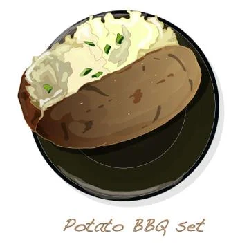 Potato BBQ vector illustration set isolated white background. Illustrazione stock