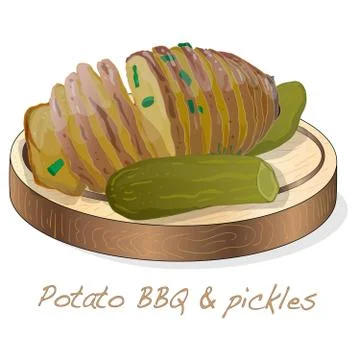 Potato BBQ vector illustration set isolated white background. Illustrazione stock