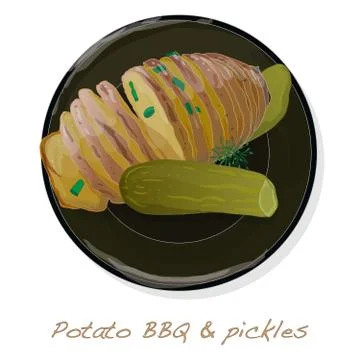 Potato BBQ vector illustration set isolated white background. Stock Illustration