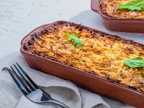 Potato casserole on table 库存照片