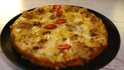 Potato cheese pie with meat Stock Footage 194737110
