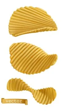 Potato chips. 3d realistic vector icon set Stock Illustration