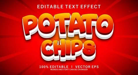 Potato chips 3d vector text effect with modern style design Stock Illustration