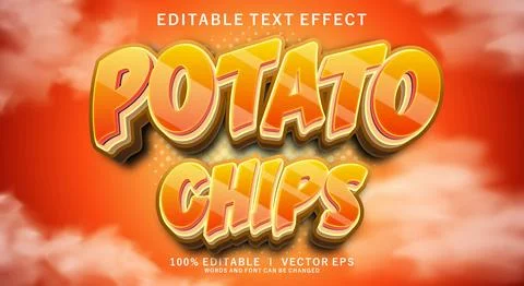 Potato chips 3d vector text effect with modern style design Stock Illustration