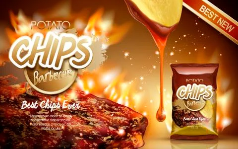 Potato chips ad barbecue Stock Illustration