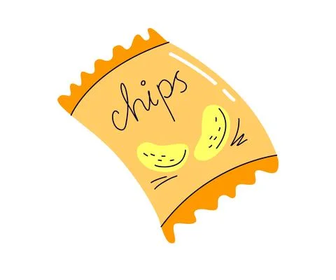Potato chips. Cartoon simple flat hand drawn style Stock Illustration