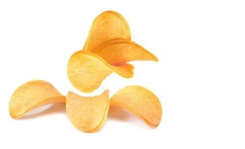 Potato chips close-up isolated on a white background. Stock Photos