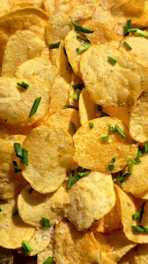 Potato chips close-up in motion Stock Footage 305235138