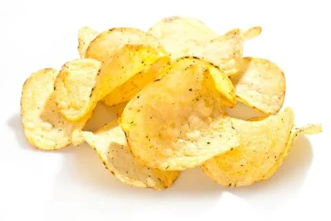 Potato chips crispy snack on white background Stock Photos