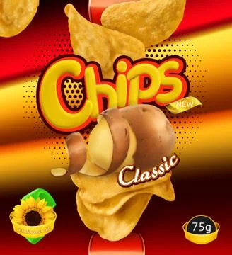 Potato chips. Design packaging, 3d vector template Stock Illustration