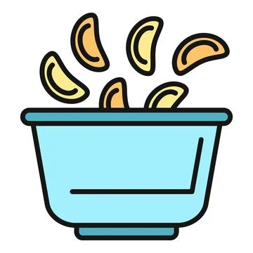 Potato chips falling into blue snack bowl illustration Stock Illustration