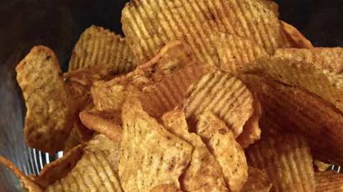 Potato Chips Falling From High Into Glass Bowl Stock Footage 194880320