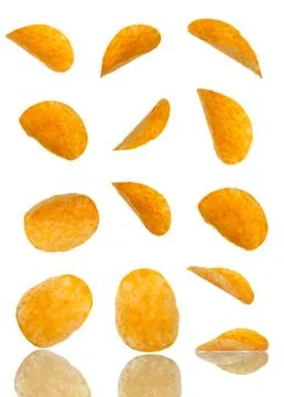 Potato chips falling Stock Photos