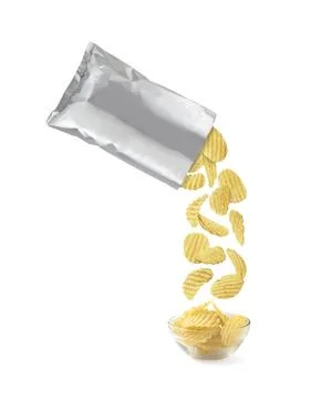 Potato chips falling Foto stock