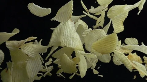 Potato Chips floating up. slow motion shot. 스톡 동영상 114725063