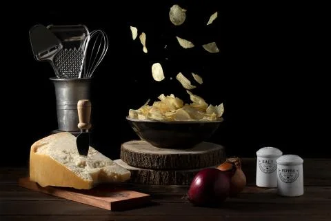 Potato Chips Flying Stock Photos