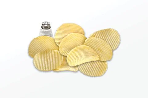 Potato Chips, Fried Spicy and salty Chips, Sliced Potato, Salted Wafer or Mas Stock Photos