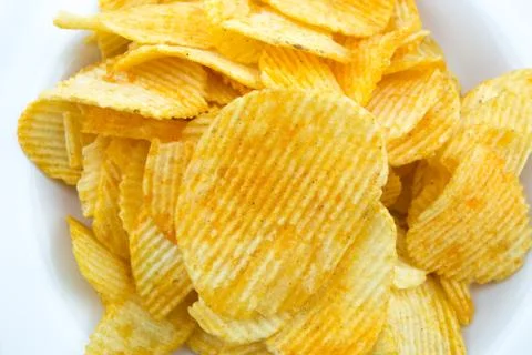 Potato chips isolated, white background Stock Photos