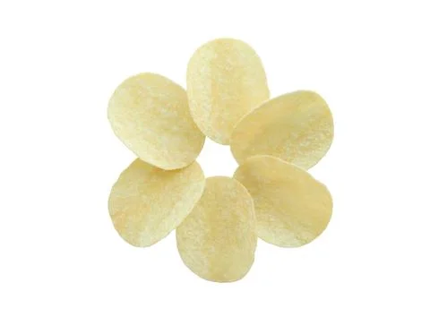 Potato chips isolated on white background with clipping path.  Stock Photos