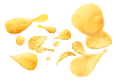 Potato chips levitate on a white background Stock Illustration