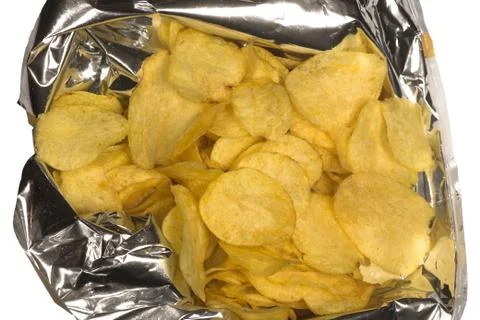 Potato chips in an open bag Foto stock