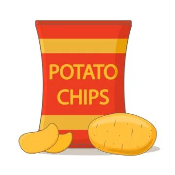 Potato chips package bag. Vegetable potatoes. Flat vector. Illustrazione stock