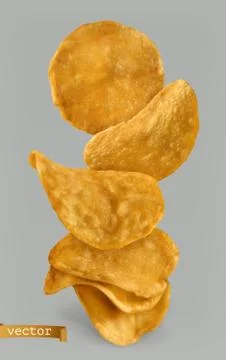 Potato chips, package design. 3d realistic vector Stock Illustration