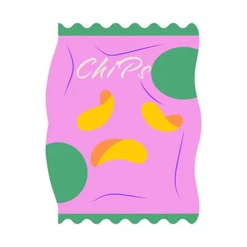 Potato chips in package in flat design. Crispy snack in wrapping bag. Vector  Stock Illustration