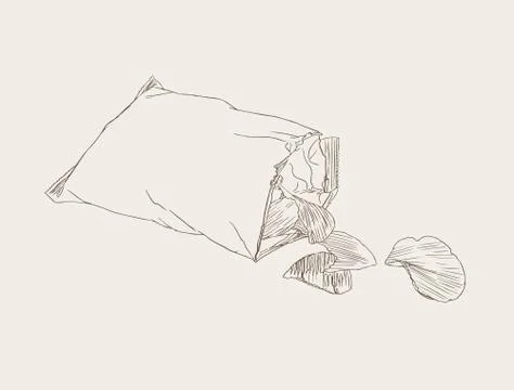 Potato chips , Packaging, bag of chip ,sketch vector. Stock Illustration