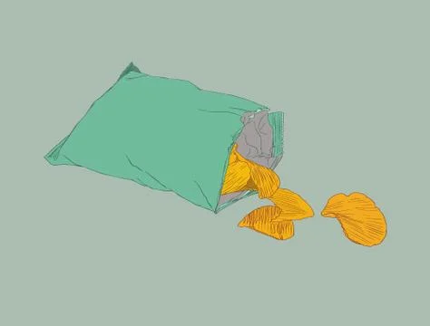 Potato chips , Packaging, bag of chip ,sketch vector. Stock Illustration