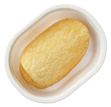 Potato chips in a plastic container isolated on white background Stock Photos