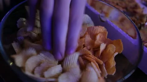Potato chips on a plate. Stock Footage 22239397
