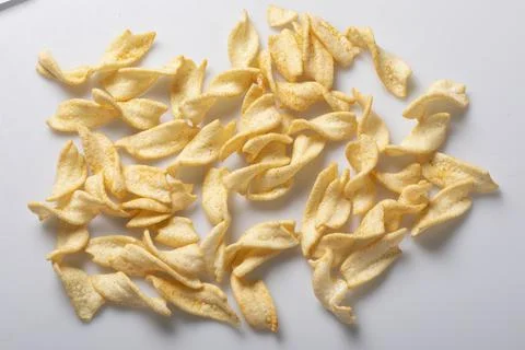 Potato chips stack, pile and heap, realistic 3D vector with crunchy wavy snac Stock Photos