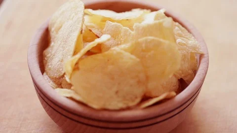 Potato chips, steadicam close-up Stock Footage 91111427