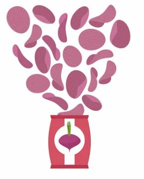 Potato chips taste of beets. Packaging, bag of chips on a white background. C Stock Illustration