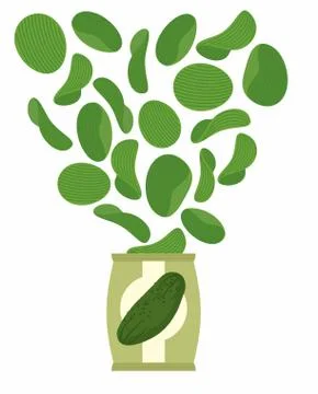 Potato chips taste of cucumber. Packaging, bag of chips on a white background Stock Illustration