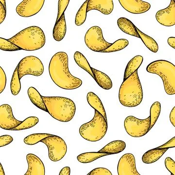 Potato chips vector seamless pattern. Hand drawn food Illustrazione stock