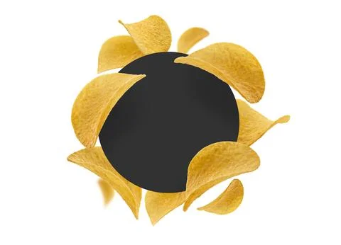 Potato chips on a white background with a black circle in the center Stock Illustration