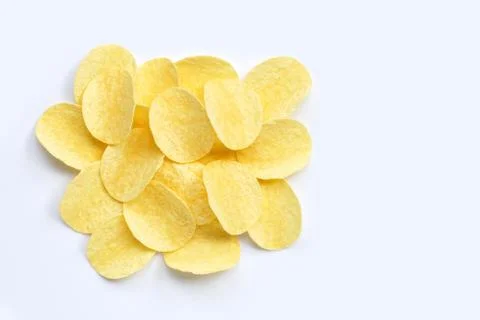 Potato chips on white background. Stock Photos