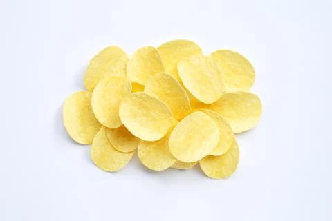 Potato chips on white background. Stock Photos